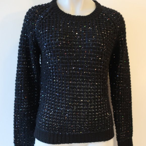 Womens Joie Black Sequined Wool Blend Knit Sweater M * - Picture 5 of 10